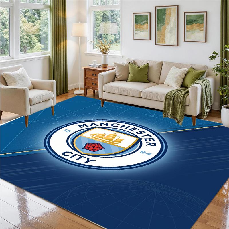 Manchester City Design Crystal Velvet Rug Soft Decorative Mat for Bedroom Entrance
