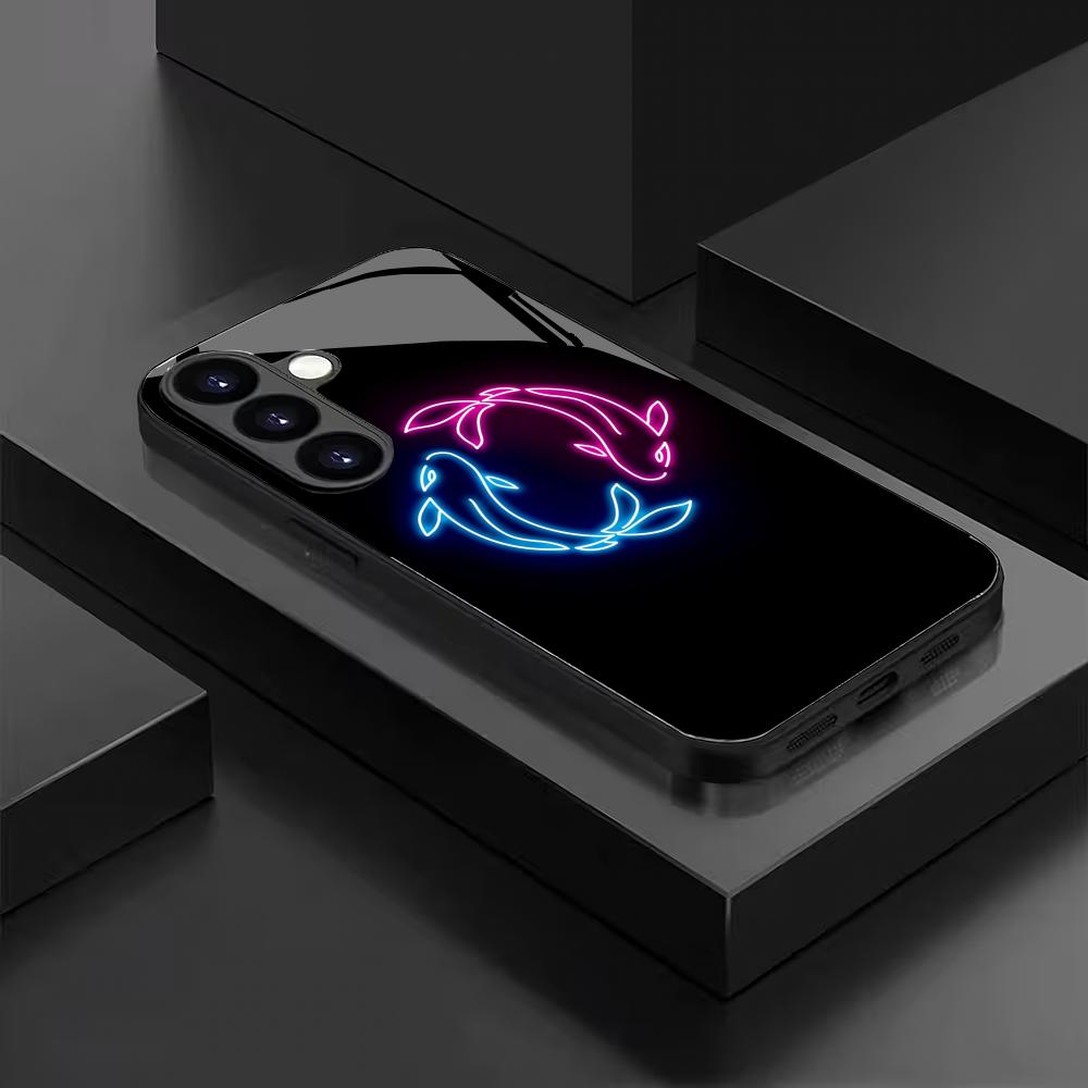 Чехол для телефона из закаленного стекла 'Игривая двойная рыба' Подходит для Samsung Galaxy S26 S25 S24 S22 S21 S20 FE/Ultra/Plus Защита от падения