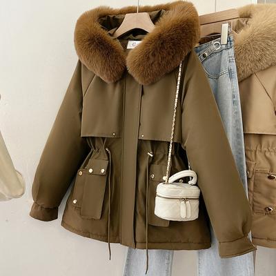 Женская осенне-зимняя однотонная парка с капюшоном, утепленная короткая свободная теплая куртка на молнии