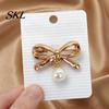 Strong Buckle Brooch Pin, Bow Shape Alloy Lapel Pin with Imitation Pearl, Non-fading Electroplating Anti-Oxidation Badge for Coats Shirts Bags