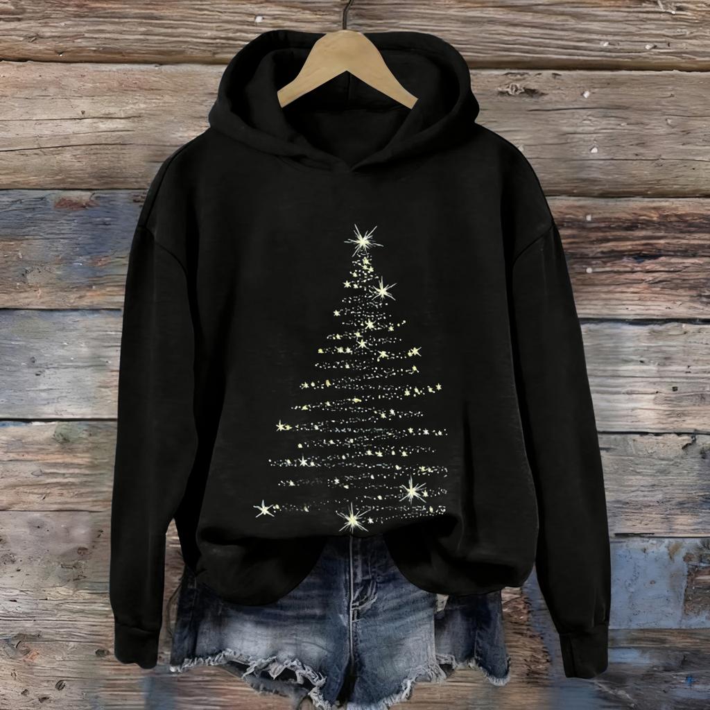 Ladies' Christmas Printed Casual Long Sleeved Round Neck Sports Hoodie Top