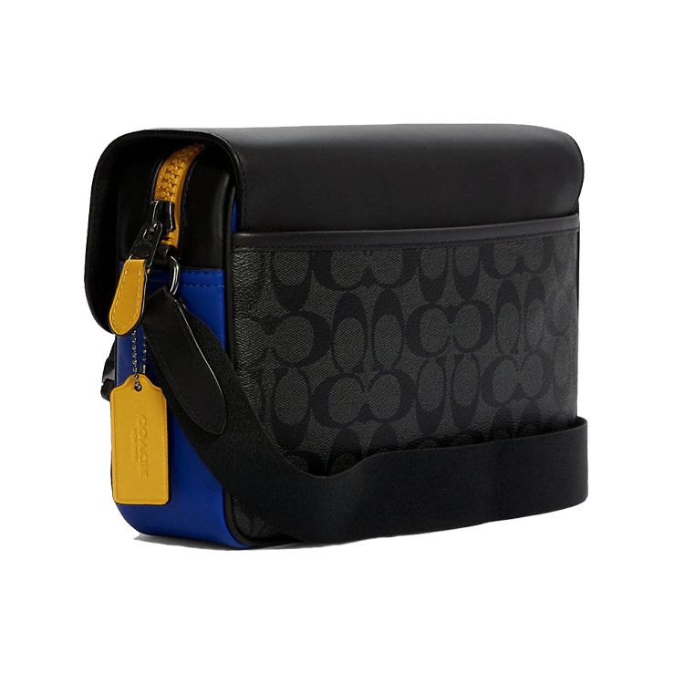 Coach Track 27 Classic Monogram Color Block Interior Zipper Leather Messenger Bag Men bags Black Blue C6649-QBTIM
