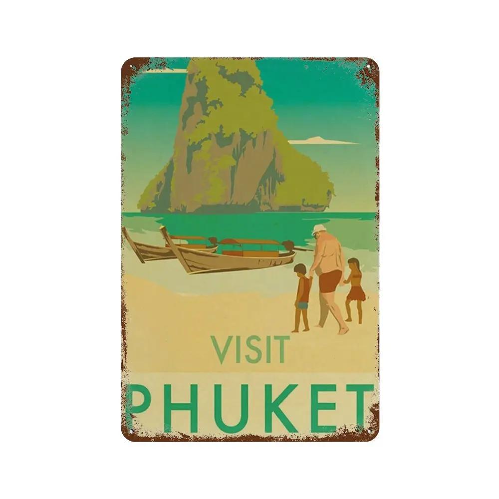 Путешествия Города Табличка Металлические Знаки Винтажный Плакат Япония Таиланд Италия Пейзаж Ретро Тарелка Искусство Живопись Домашний Бар Паб Клуб Декор