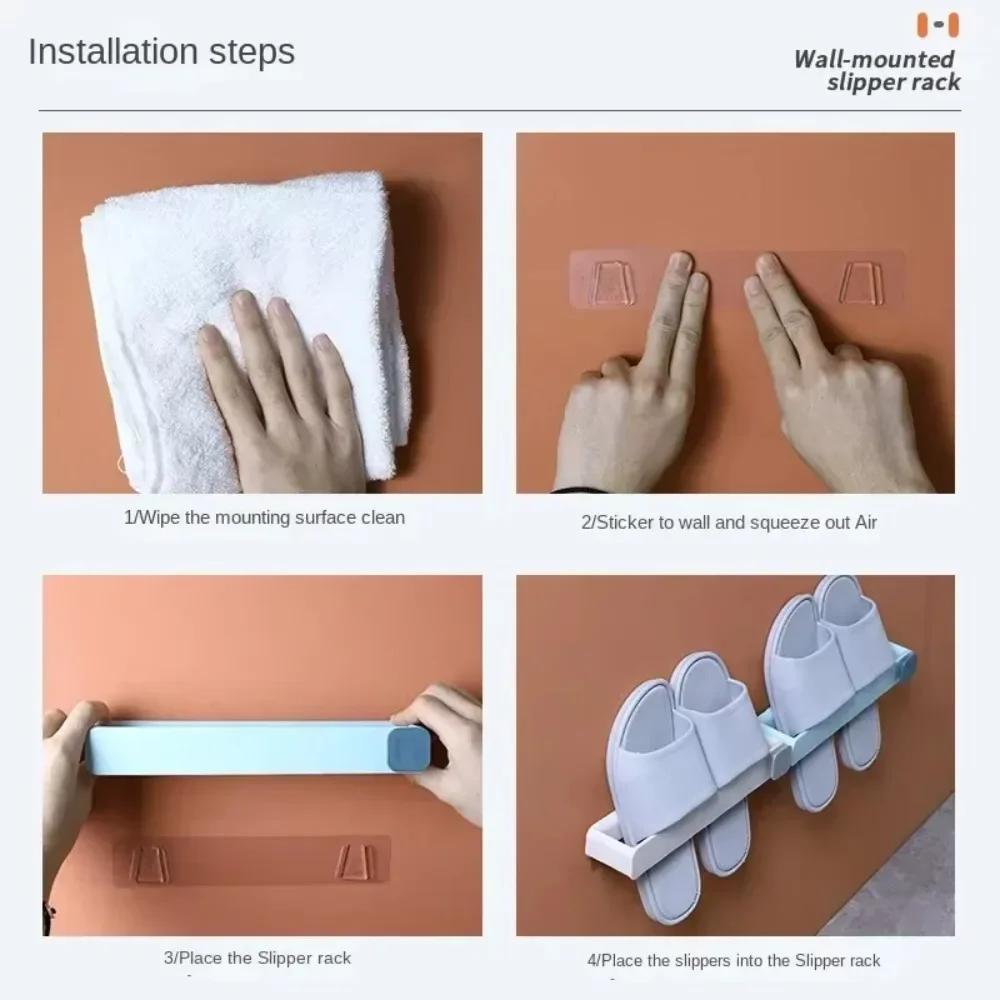 2025 Полка для тапочек в ванной комнате, без перфорации, настенная, цельная, экономящая место, полка для ванной комнаты, подвесная, для хранения вещей в ванной комнате