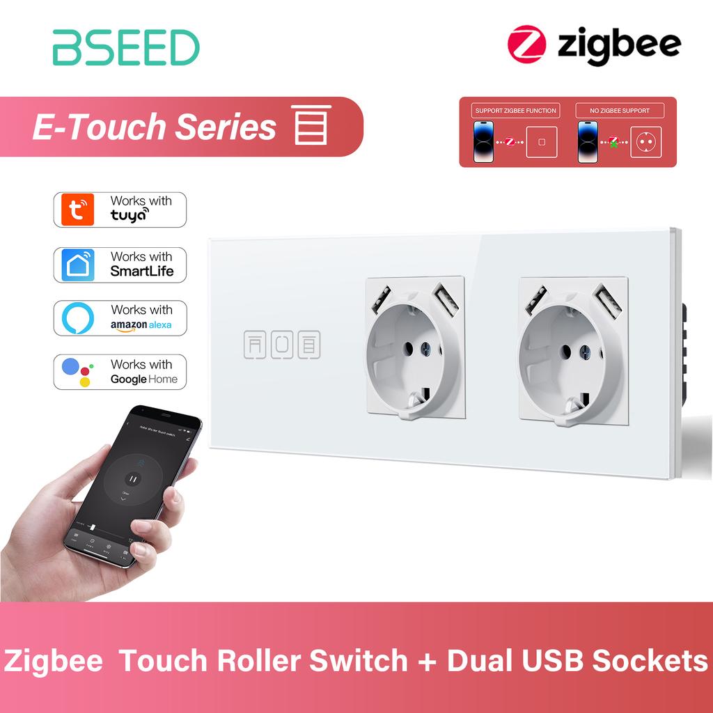 BSEED Zigbee Smart Blind Switch Electric Roller Shutter Switch With EU Socket USB Type-C Port Tuya Alexa Smart Life App E Series