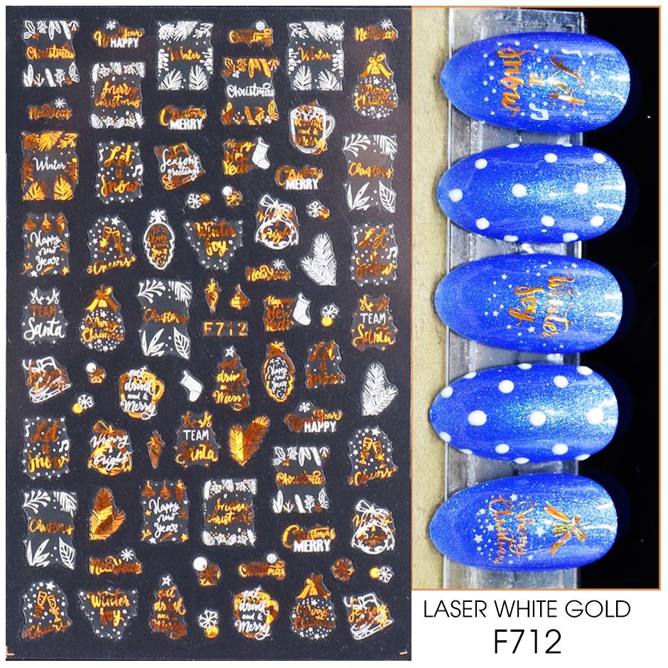 1 лист 3D Рождественская серия наклейки для ногтей наклейка дизайн ногтей украшения белый лазер золото красочные зимние снежинки лист сердце