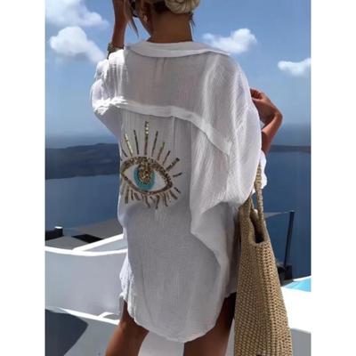 Женская весенне-летняя рубашка с длинным рукавом, повседневная рубашка большого размера с длинным рукавом, пляжная рубашка с принтом