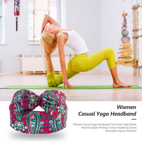 Женская повседневная повязка на голову для йоги с перекрестным узлом, высокоэластичная тюрбан в богемном стиле с принтом, повязка на голову, поглощающая пот, спортивная повязка для волос