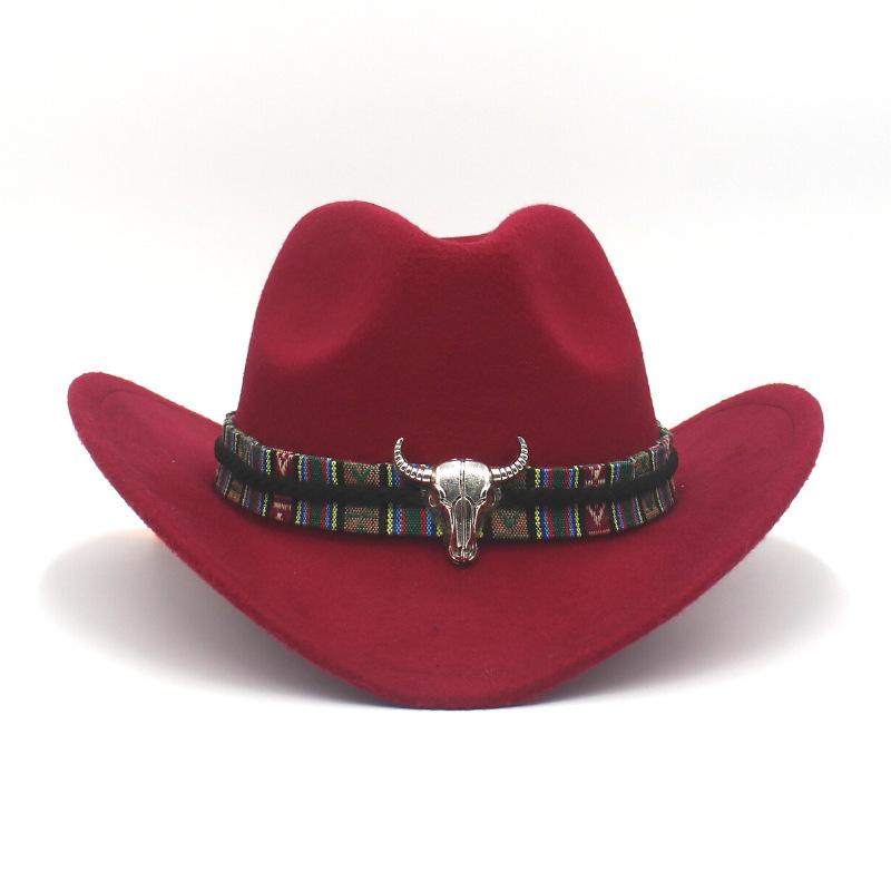 Western Cowboy Hat Cow Head Accessories Cowboy Hat Monochrome Felt Hat Women Big Brim Outdoor Knight Hat Autumn Winter Jazz Hat