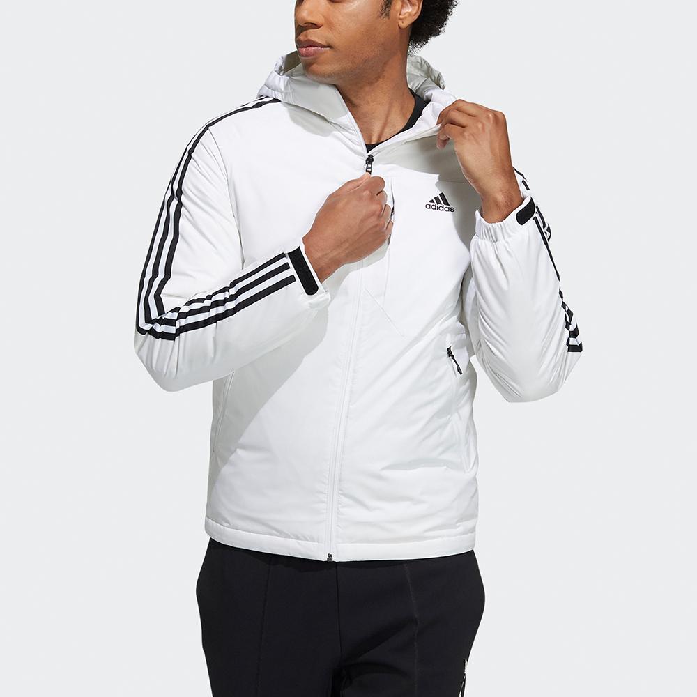 Adidas 3St Down Jacket Striped Outdoor Sports With Hood Men Outerwear White H23089