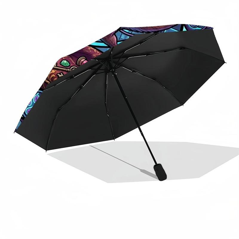 Glass Dinosaur Cityscape pattern umbrella, portable and foldable design, 8 ribs, a casual accessory for Halloween, Christmas, and birthday gifts.