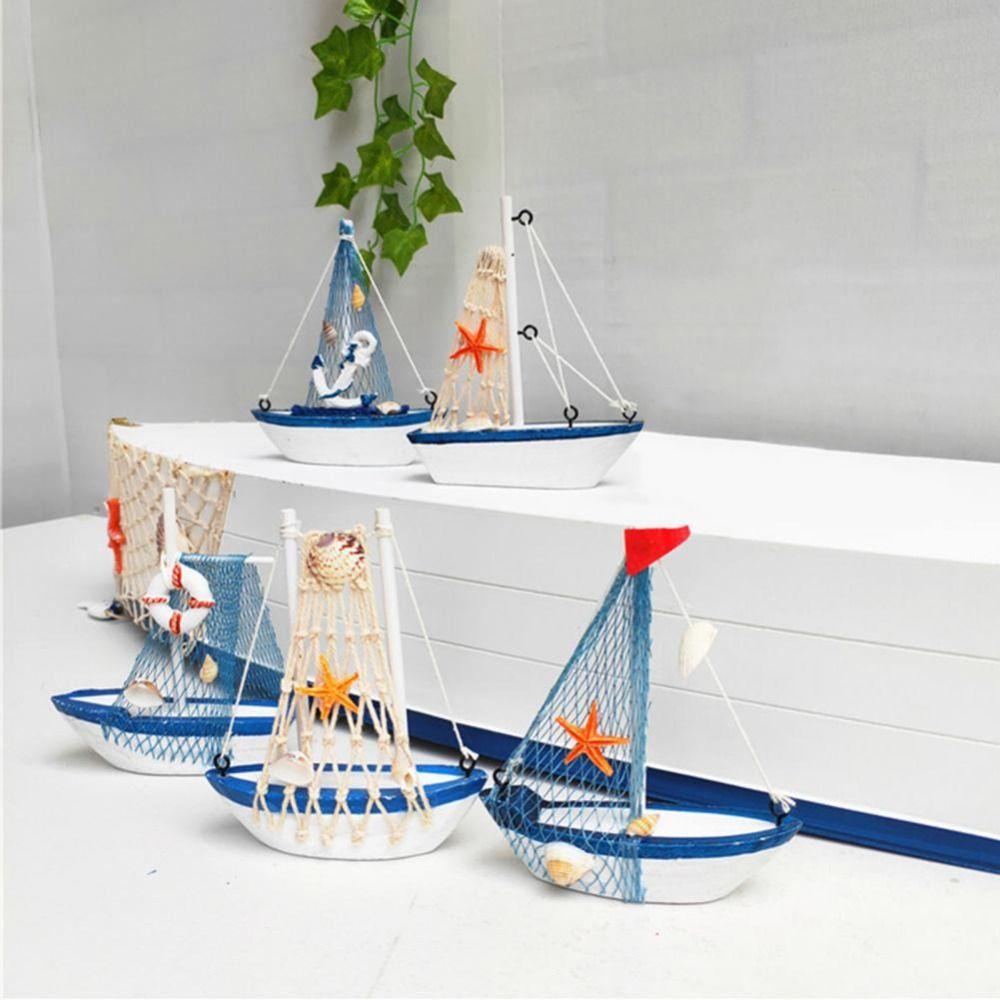 Wooden Crafts DIY Micro Landscape Sailing Miniature Figurines Sailboat Ornaments Sailing Model
