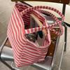 1Pcs Durable Large Capacity Canvas Shoulder Bag Striped Simple Top-Handle Handbag Travel Casual Striped Tote Bag