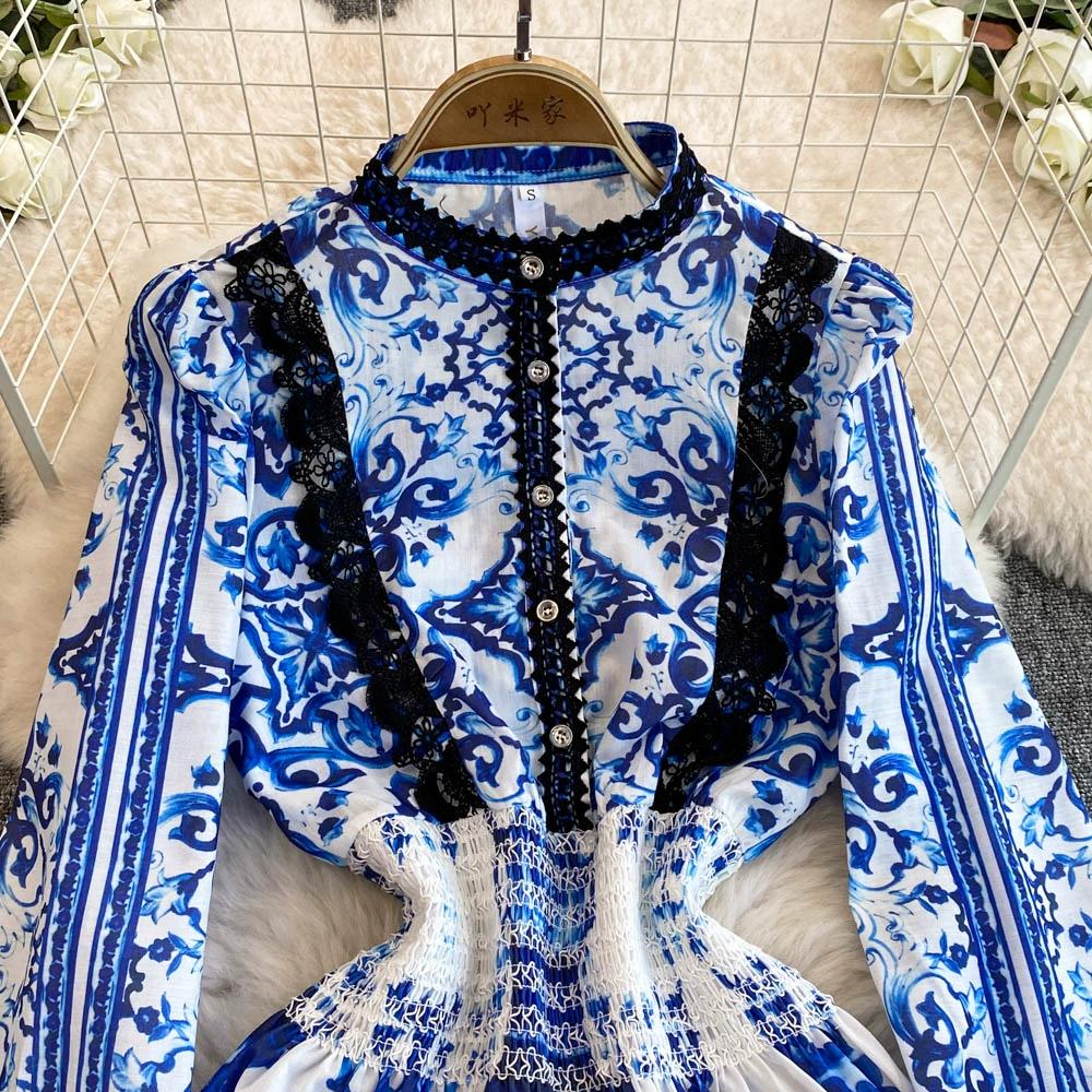 Весна Осень Женские Винтажные Принты Шифон Кружева Лоскутное Короткие Платья Для Вечеринок