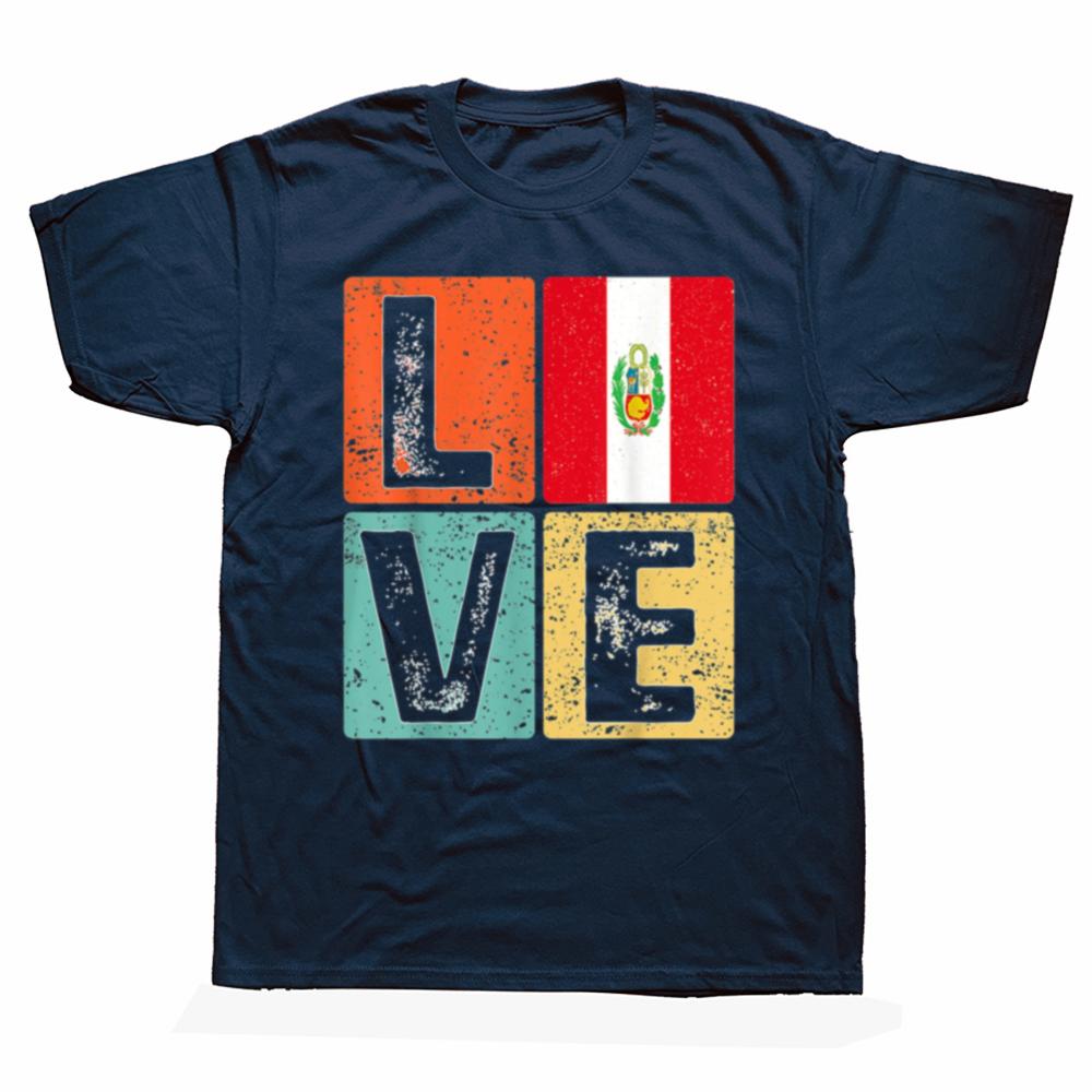 Funny Vintage Retro I Love Peru Flag For Peruvian Pride Gift Tshirts Men Fashion Casual 100 Cotton Loose Oversized T Shirt