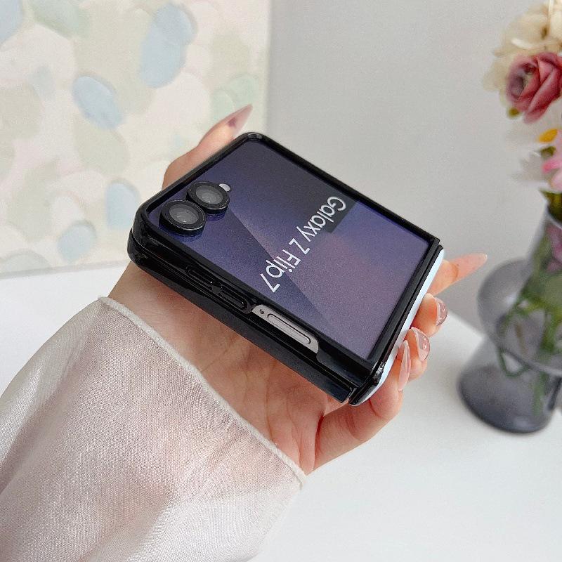 Однотонный чехол-бампер из кожи с текстурой Morandi для Samsung Z Flip7, ударопрочный, складной, из твердого ПК