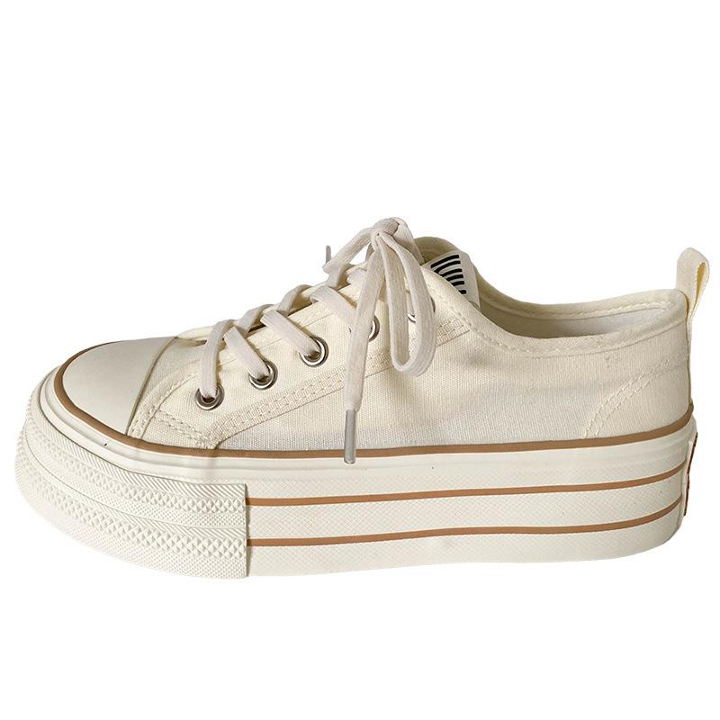 H1323 резинка/два шнурка, популярная парусиновая обувь на толстой подошве, женские белые туфли с круглым носком, универсальные и тонкие туфли для доски