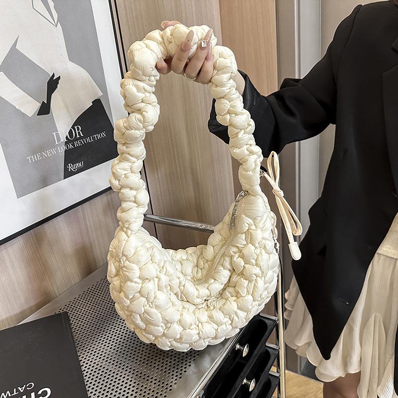 Korean Nylon Pleated Cloud Bags Large Capacity Drawstring Shoulder Crossbody Bags Solid Lightweight Shoulder Bag