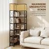 6-Tier L-Shaped Bookshelf, Freestanding Corner Bookcase with Metal Frame, Rustic Brown