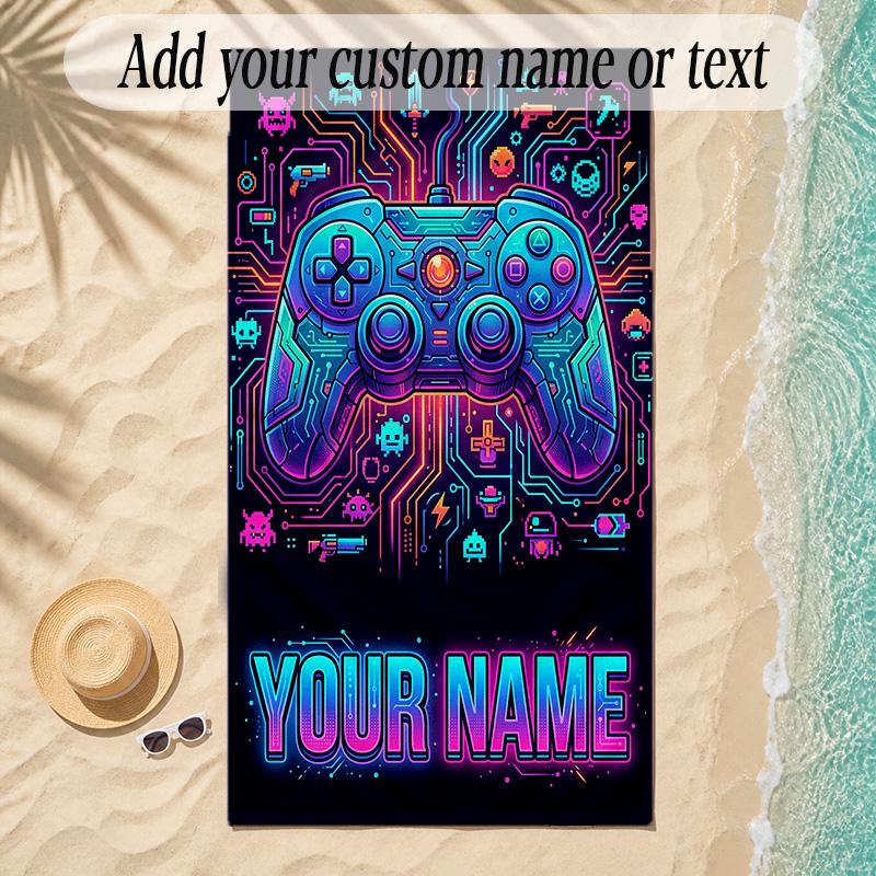 Rainbow Theme Soft Beach Towel Personalized Custom Name Text Towel Portable for Beach Pool Travel