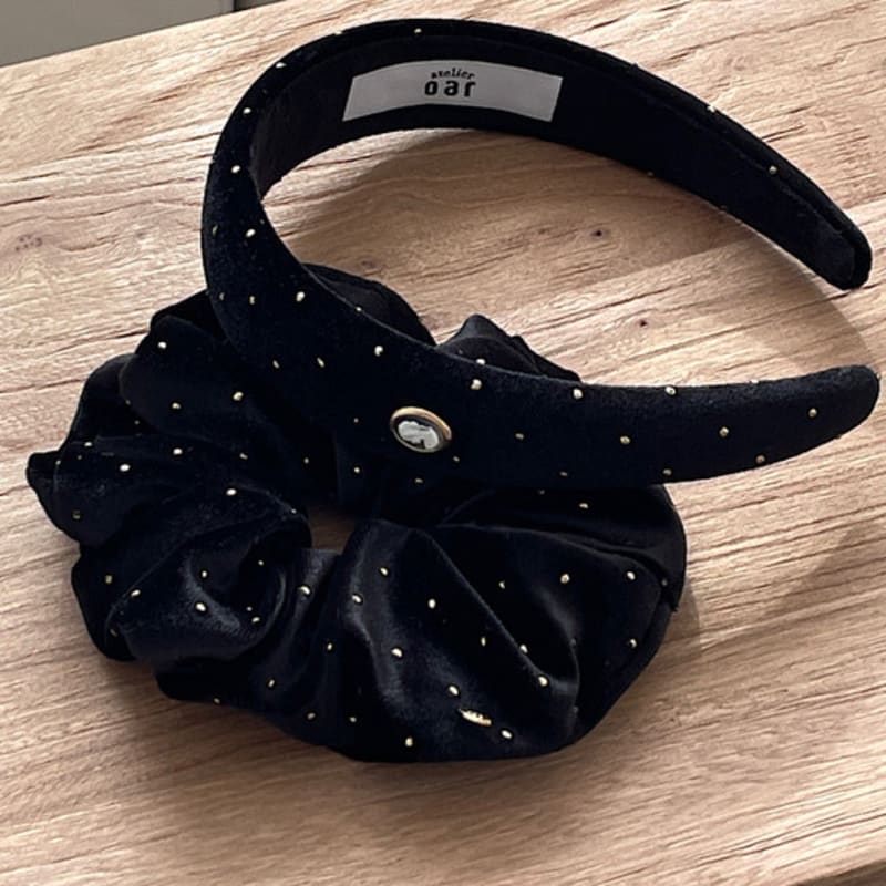 Oar Gold Dot Velvet Cameo Volume HairBand [Black]