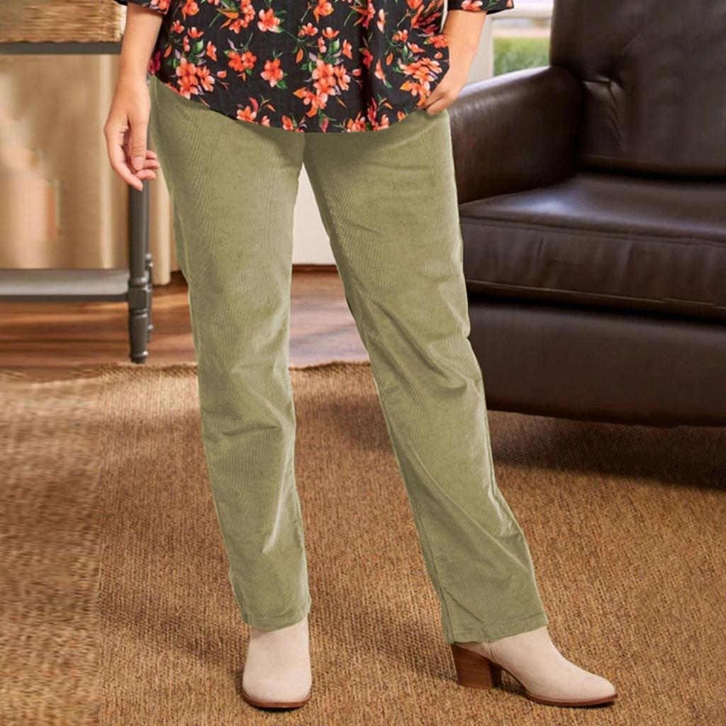 Женские повседневные однотонные прямые повседневные брюки с эластичной резинкой на талии и карманами