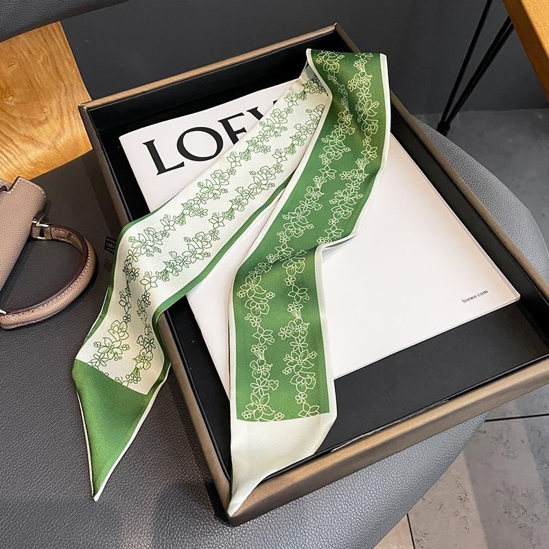 Женский длинный узкий шелковый шарф, повязка на голову, шейный галстук с принтом, роскошные брендовые аксессуары для волос, классные шарфы для девочек, лето 2021 г.