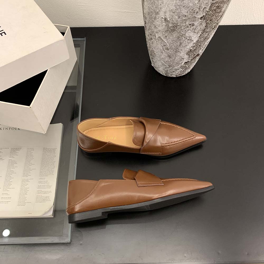 Fashion Fashion Women Loafers 2024 New Arrivals Autumn/Spring Dress Shoes Pointed Toe Black White Brown Ladies Mary Janes Size 35-39