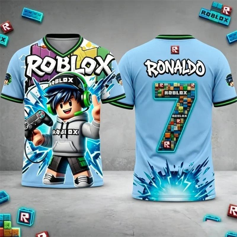 Детская футболка Roblox с индивидуальным именем и номером Роналду, 3D-печать, стиль джерси, короткий рукав, повседневная, летняя спортивная одежда для детей, для фанатов