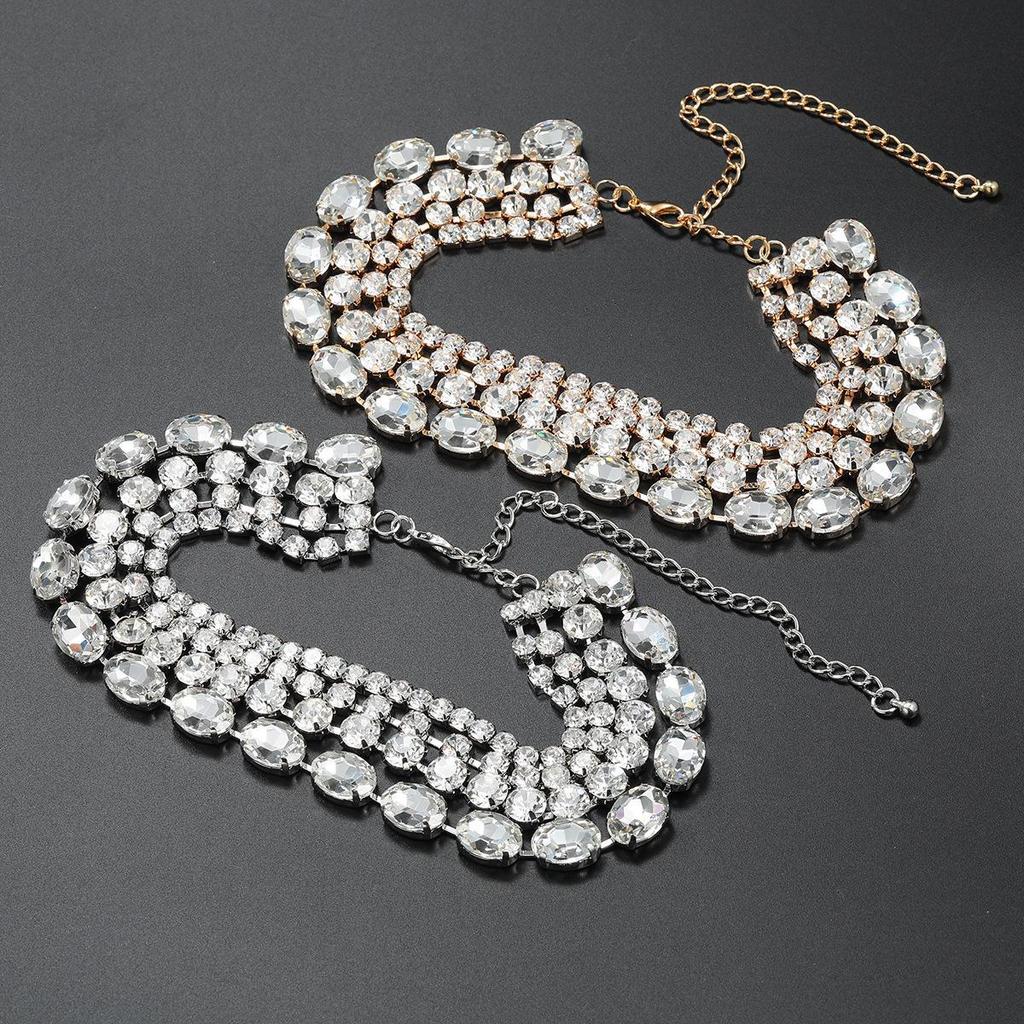 Европейское и американское многослойное овальное ожерелье из бриллиантов: Изысканные свадебные и банкетные украшения для женщин