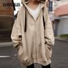 Autumn and Winter Women's Plus Size Sexy Solid Colour Loose Sweatshirt Fashion Hooded Zipper Jacket