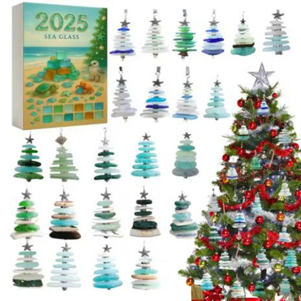 Акриловый Рождественский Адвент-календарь в виде морского стекла, в форме дерева, подвеска на елку, центральный элемент