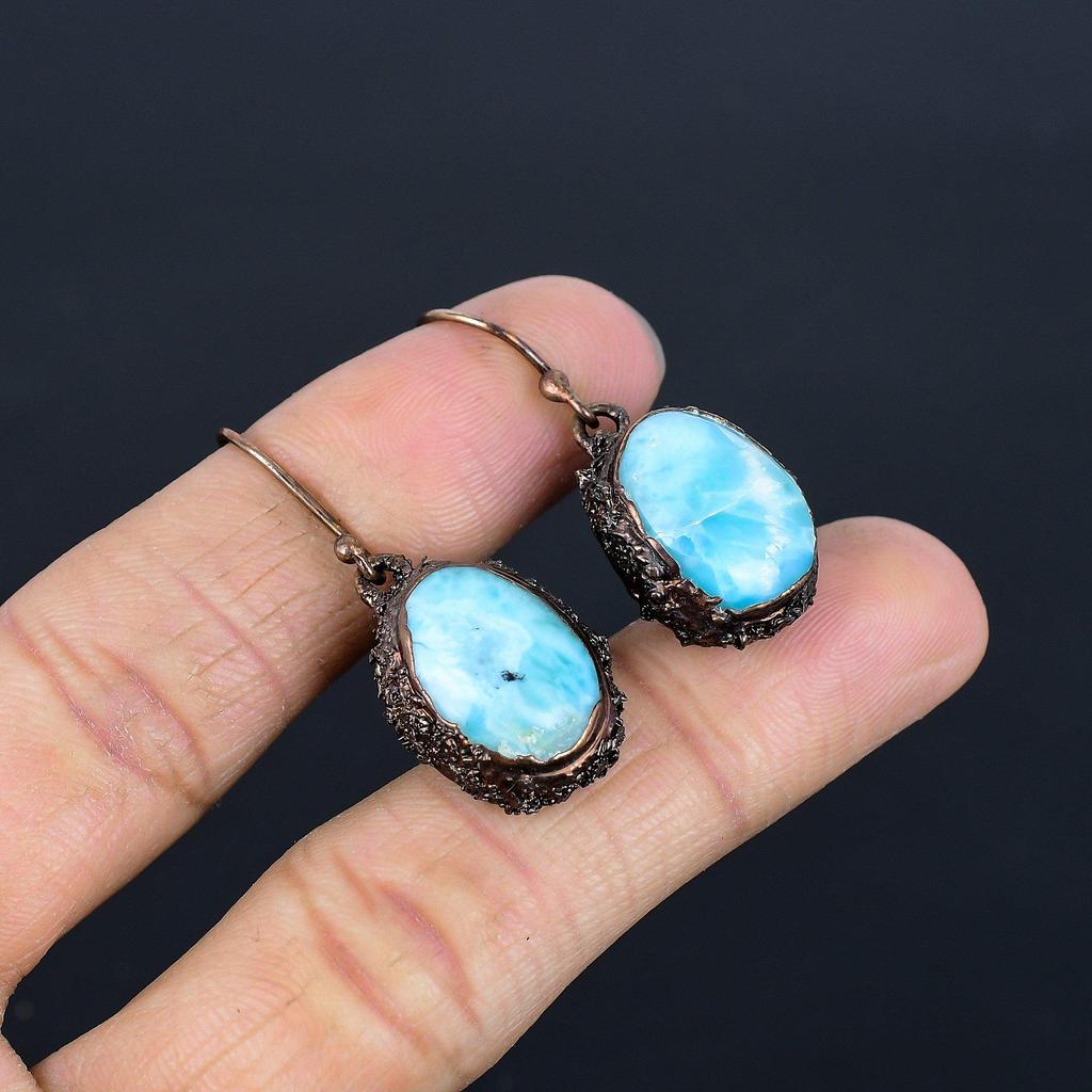 Серьги из ларимара с гальванопокрытием медью, Ювелирные изделия ручной работы с драгоценными камнями, Подарки для жены, Совершенно новые серьги