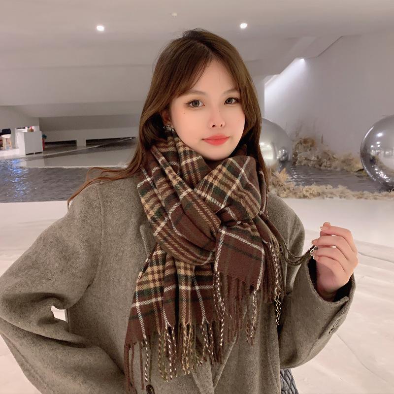 Japanese and Korean College Style Sub Striped Tassel Couple Scarf Widened To Keep Warm Sweet and Fresh Shawl and Scarf Dual Use