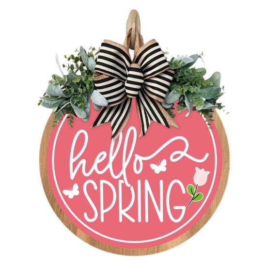Привет, весна, дверной знак, весеннее украшение, деревянный венок, входная дверь, приветственный знак для фермерского дома, крыльца, внутреннего и наружного декора