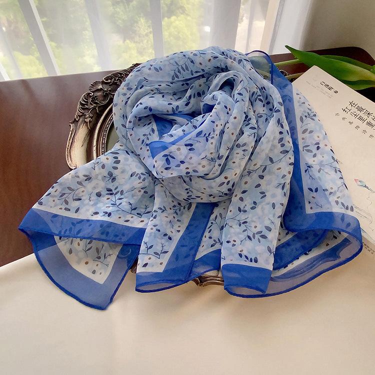 Spring Style Cicada Wings Long Silk Scarf for Women Spring and Autumn Thin Style Fashionable and Versatile Georgette Multi-color Printed Long Scarf