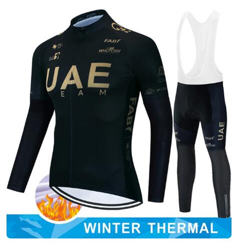 2024 UAE Cycling Jersey Set Winter Thermal Fleece Cycling Clothing Long Sleeve Men& Road Bike Suit MTB Maillot Culotte