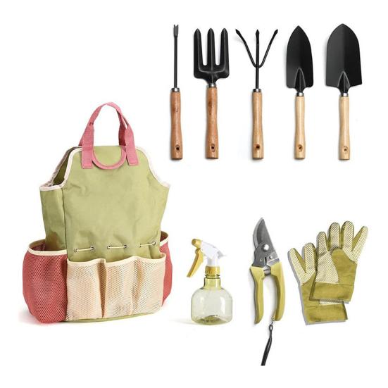 Набор садовых инструментов из углеродистой стали, совок с деревянной ручкой, прочные ручные грабли, вилка с сумкой для хранения, подарки для садоводов-любителей