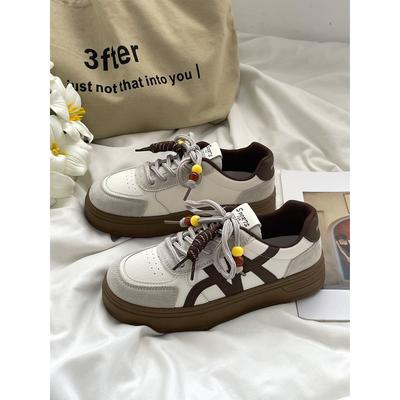 Ретро цветовая гамма толстая подошва бисерные женские новые круглый носок шнуровка модные универсальные повседневные спортивные доски