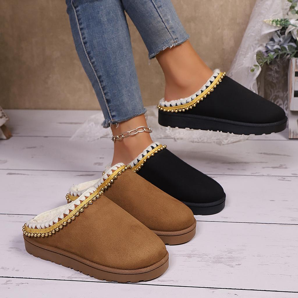 Fashion Platform Fluffy Slippers Women House Flats Fashion Plush Women Shoes Winter Designer Shoes Ladies Large Size Home Slides Women