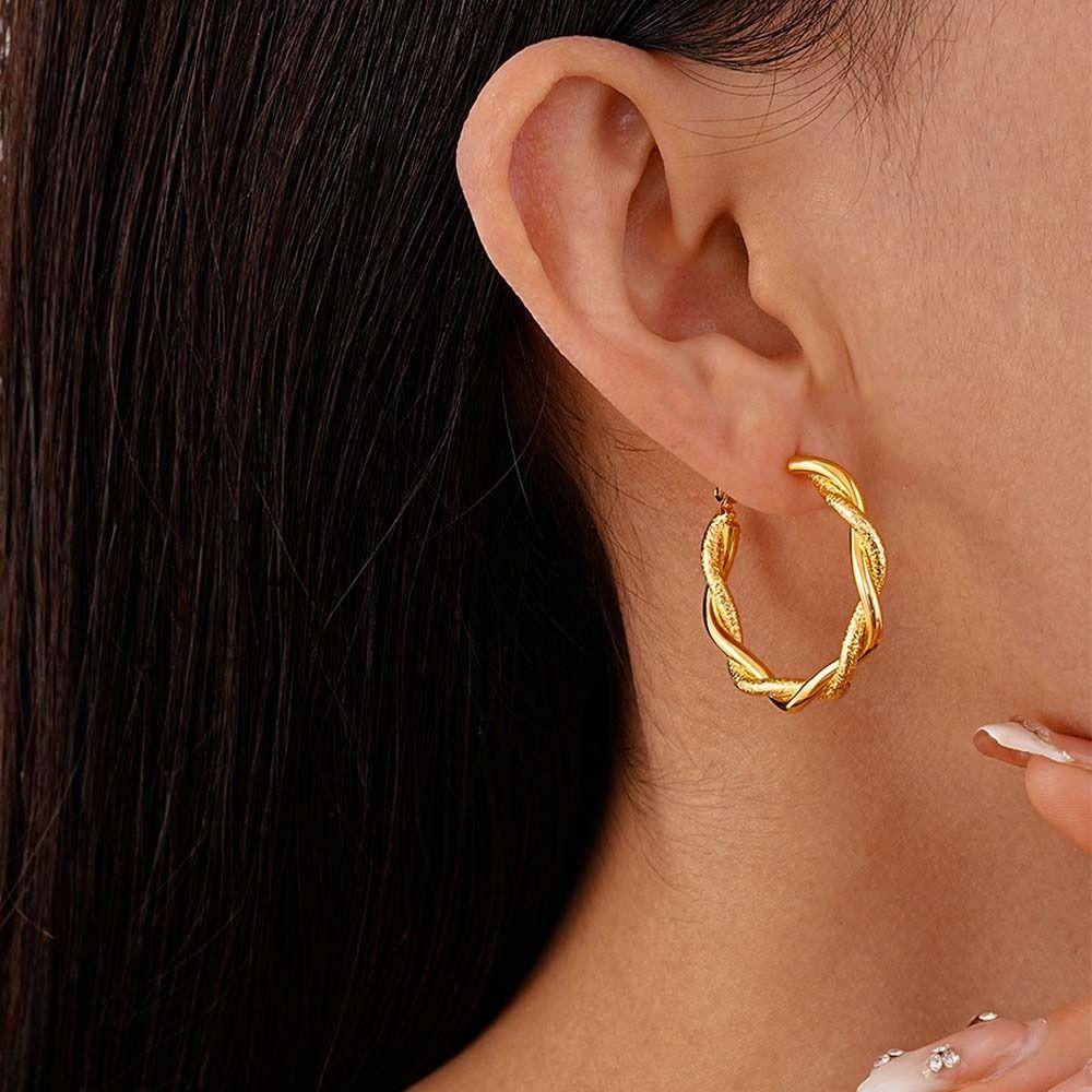 Темпераментные женские металлические серьги, витые геометрические серьги-пусеты в форме круга, для свадебной вечеринки