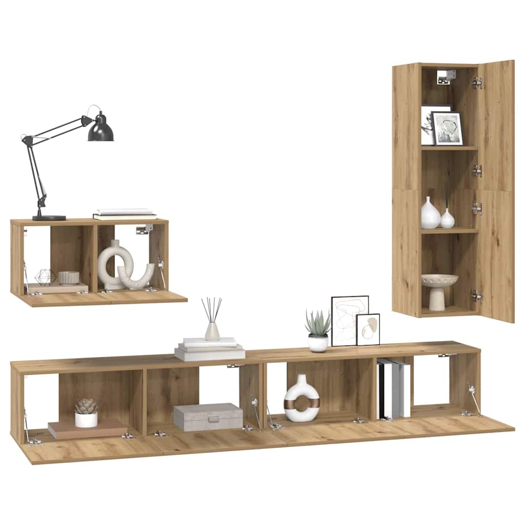 4 Piece TV Cabinet Set with Drawers Artisan Oak Wood Based Material