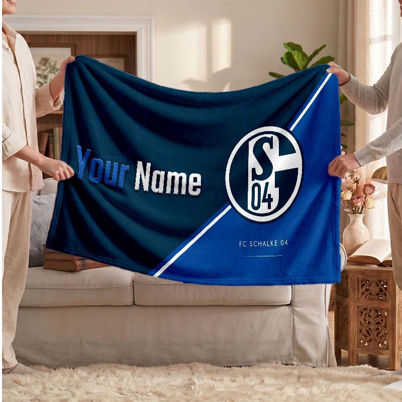 Schalke 04 FC Personalized Fleece Blanket With Football Logo, Custom Name Text Soft Warm Home Throw Blanket