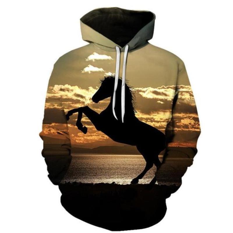 Fashion Hoodies Teen Girls 3D Printed Horse Hooded Sweatshirt Children Hoodie Loose Pullover Autumn Kids Clothes Streetwear