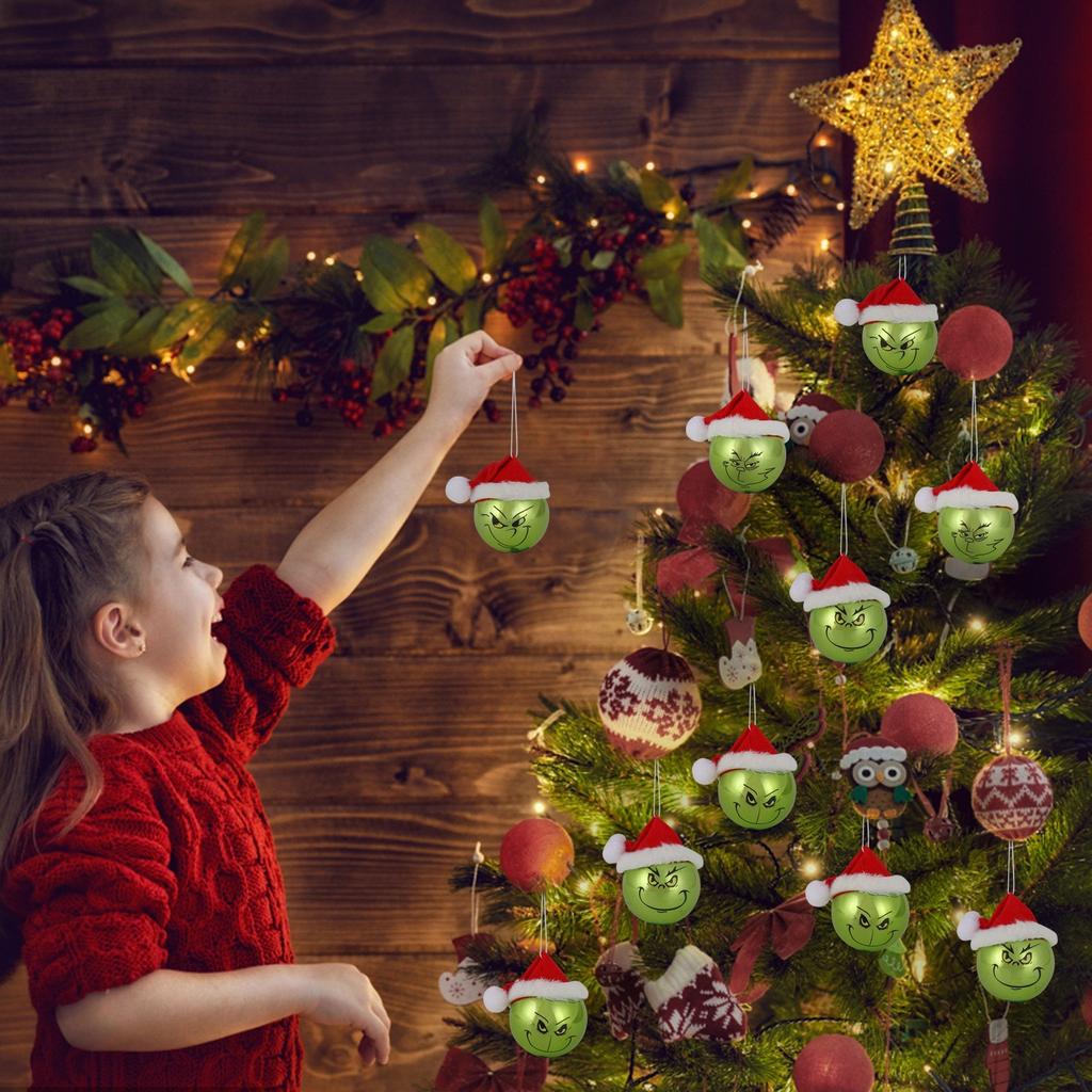 12PCS-Pack Of Christmas Decoration Christmas Tree Ornaments With Green Hair, Cute Decoration Props