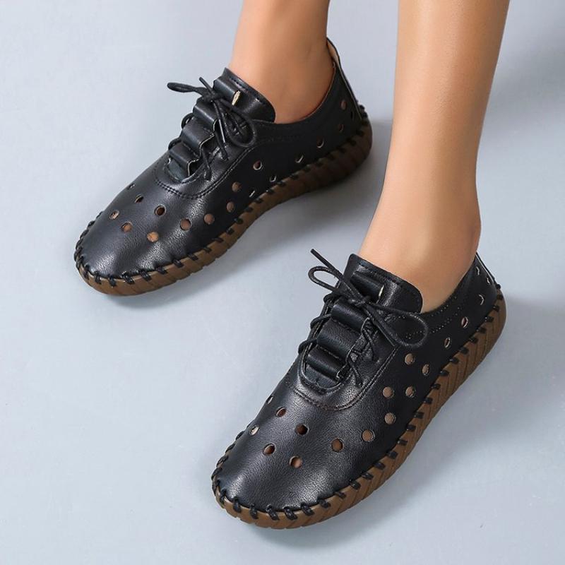 Новые дизайнерские женские туфли на плоской подошве, дышащие, сшитые оксфордские кроссовки, женские повседневные кожаные мокасины на шнуровке, черные, Zapatos Para Mujeres