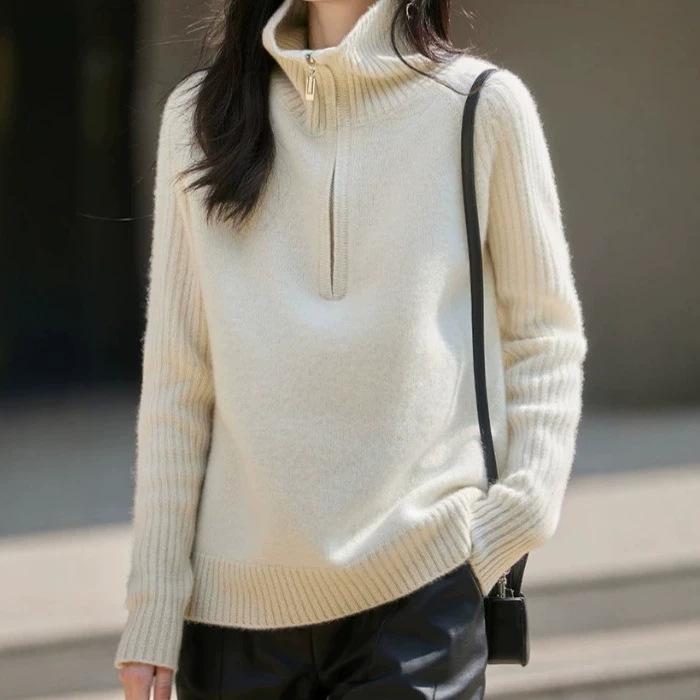 2026 Autumn/Winter Korean High Neck Knit Sweater: Women's Simple, Slimming, Loose Fit, Lazy Style Outerwear