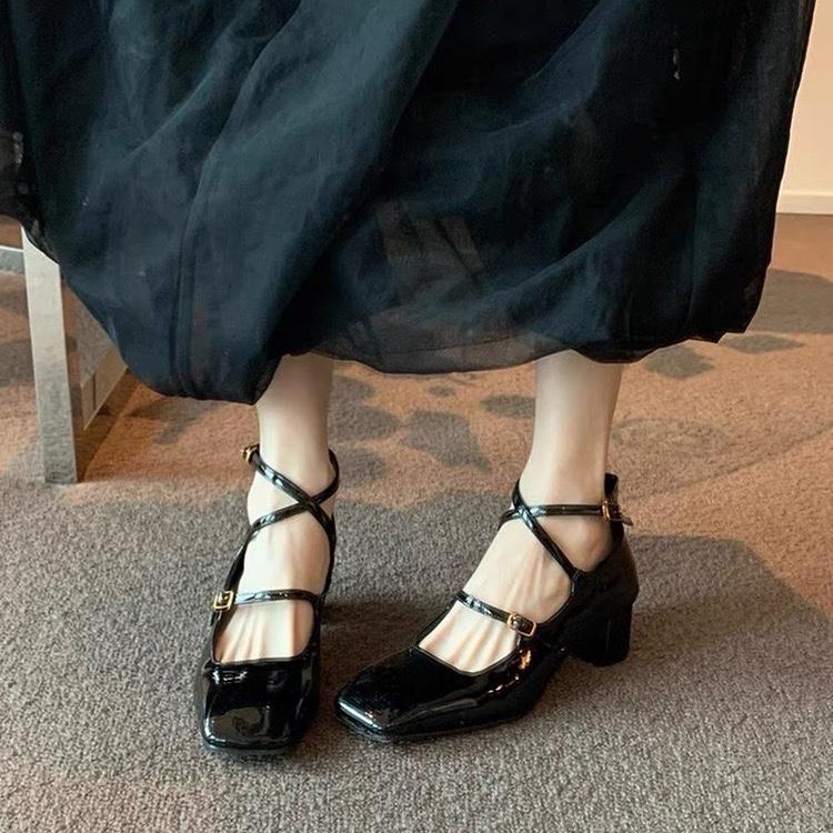 Fashion High Heels Women Mary Jane Shoes Chunky Square Toe Dress Sandals Autumn 2024 Shallow Fashion Lolita Luxury Pumps Zapatos Femme