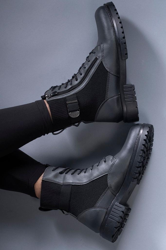 Men's Fashion Faux Leather Flat Heeled Booties Smoked Zipper Boots Shoes