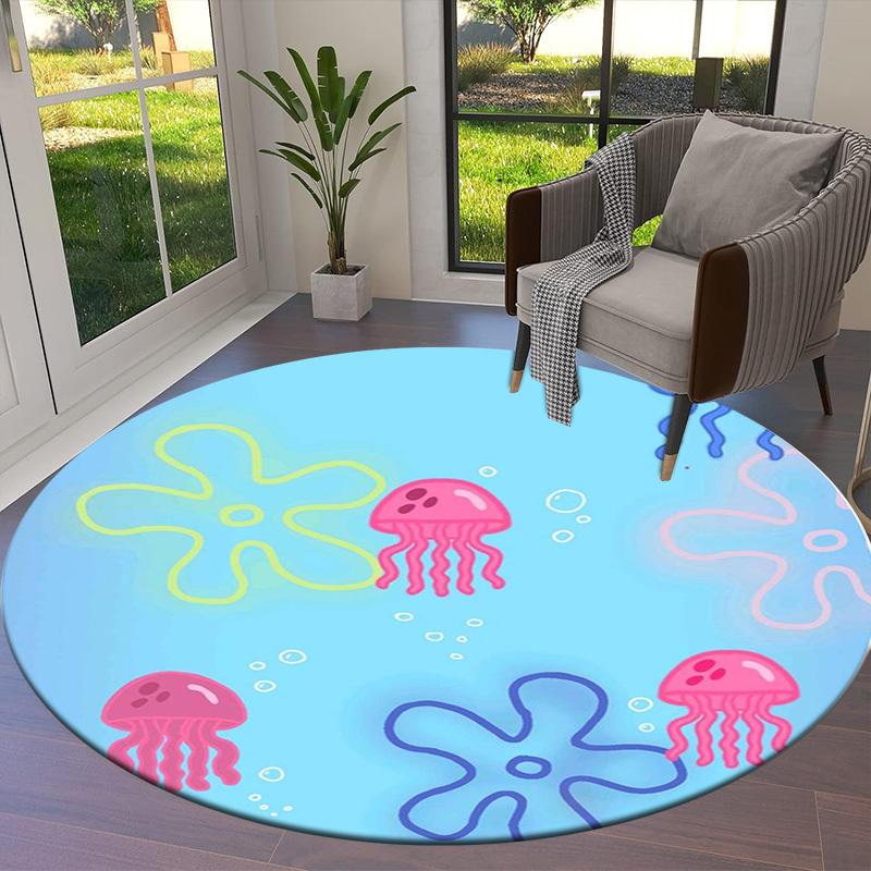 1pc Jellyfish underwater ocean sea marine Round carpet, Made of Polyester,Perfect for Decorating Office Chairs, Living Rooms,fplt261
